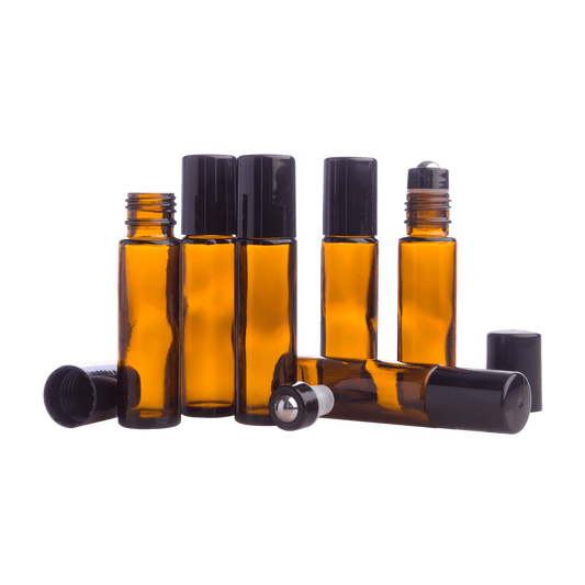 10 ml-es borostyánszínű golyós üvegek – 6 db